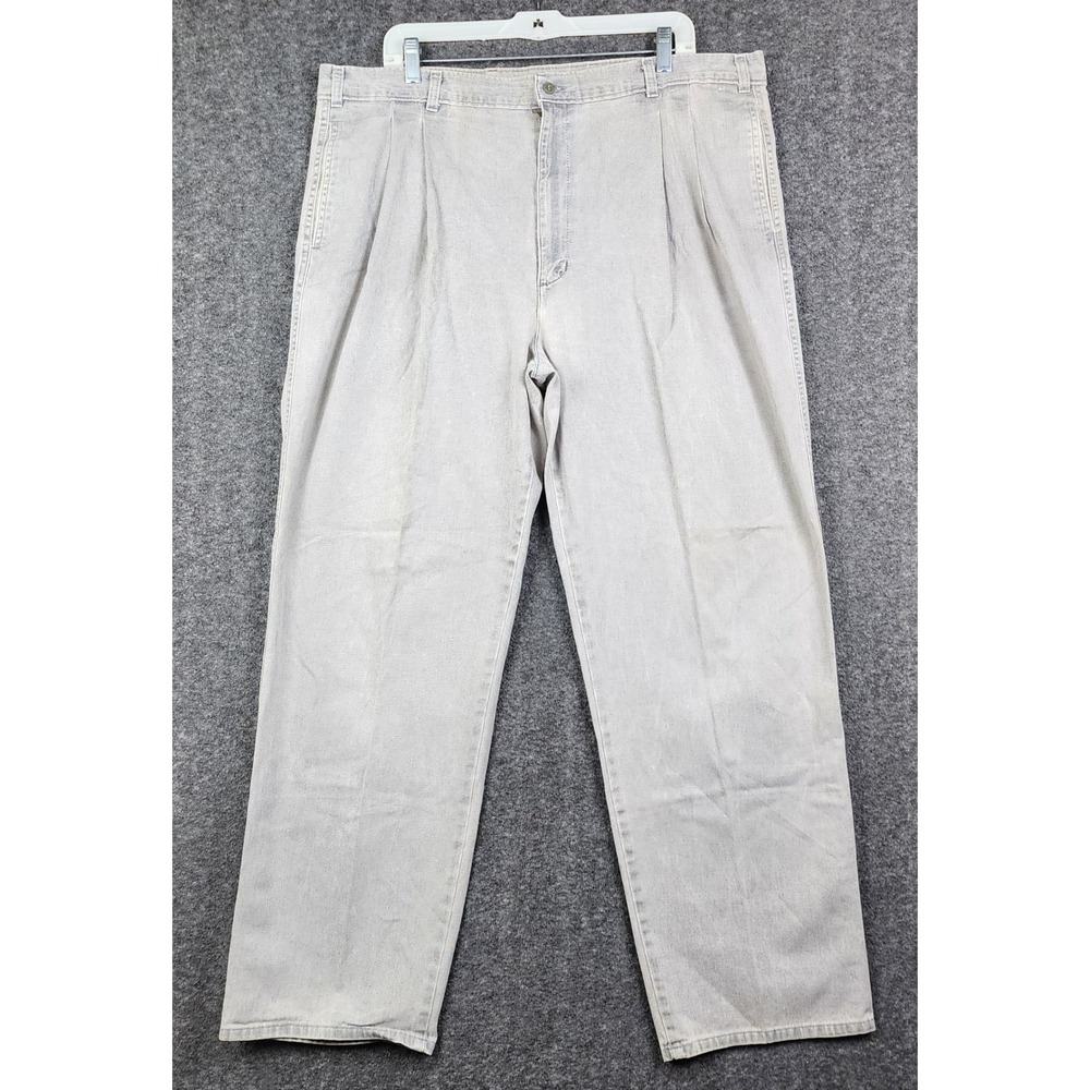 Dockers Pleated Pants Mens 40x31 Light Gray Relaxed Fit High Rise Chino Trousers